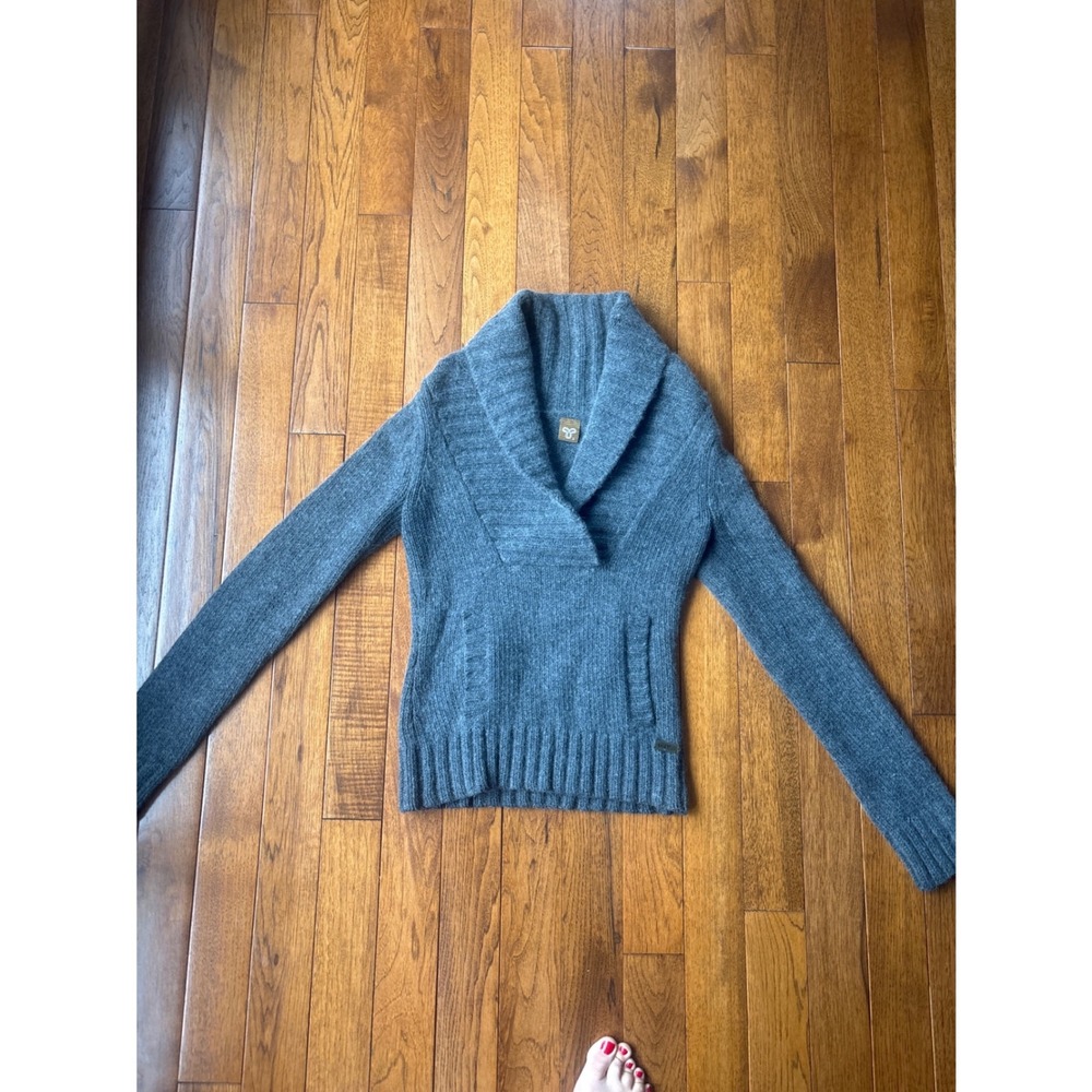 TNA Aritzia Hooded Sweater Women Small Gray Lambswool Angora Knit Shawl Pullover